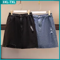 ชุดเดรส7XL กระโปรงไซส์ใหญ่ยีนส์มีกระเป๋าผ้าฝ้ายสีดำมีกระโปรงมินิสเกิร์ตมีช่อง4XL 5XL ใหม่2022ฤดูร้อน