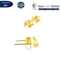 ต่างหูทองคำเเท้ 90% แบบแป้นลายถัก น้ำหนัก 0.4 กรัม ความกว้าง0.3 ซม   Earring Gold jewelry 90 % Weight 0.4 g Width 0.3 cm