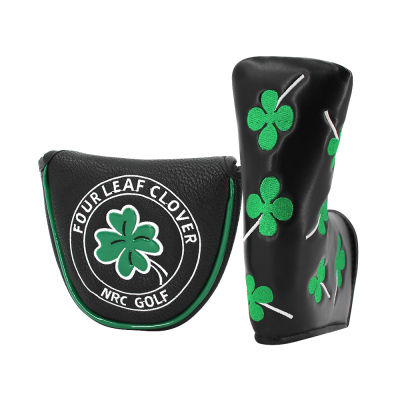 【2023】Good Luck Four Leaf Clover Golf Putter Cover For Mallet Blade Club Waterproof PU Leather Golf Head Cover White Black Protector
