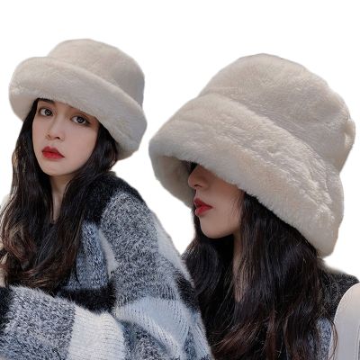 【CW】 Thick Berets Faux Fur Hat Warm Thickened Hats Panama Basin Cap