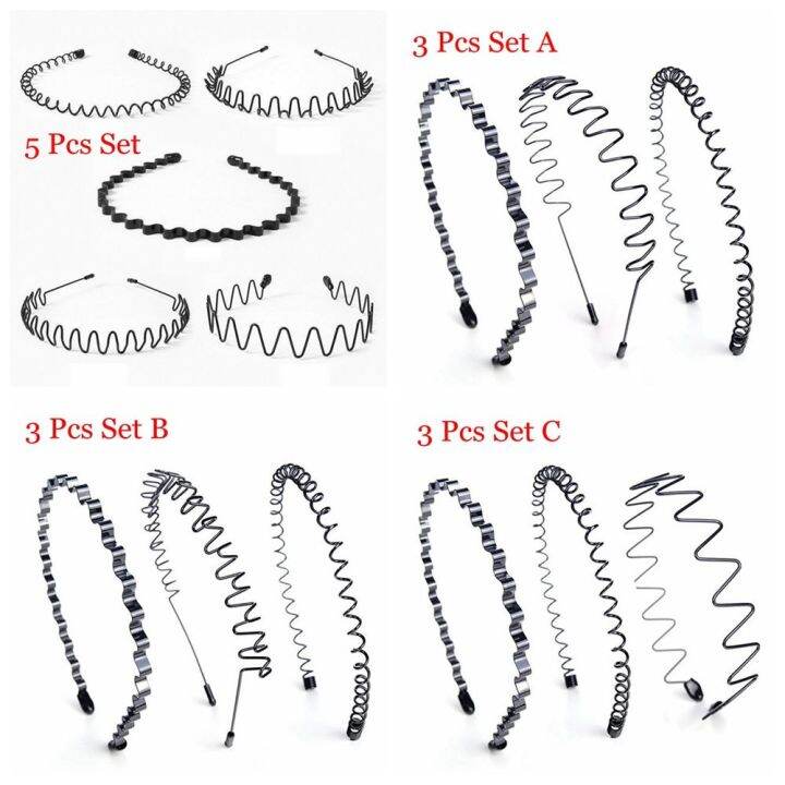 okdeals-เหล็กสำหรับเล่นกีฬาแต่งผมสไตล์อลิซแฟชั่น3-5ชิ้นที่คาดผมลอนเซ็ตที่คาดผมสีดำห่วงรัดศีรษะลำลอง