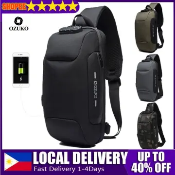 USB Charging Sport Sling Bag Male Anti-theft Chest Bag with Password Lock  Water Resistant Lightweight Shoulder Bag E2S