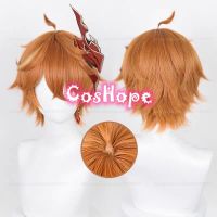 Genshin Impact Tartaglia Cosplay Wig 30Cm Short Orange Brown Wig Cosplay Anime Cosplay Wigs Heat Resistant Synthetic Wigs