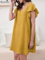 【HOT】◕❂۞ ZANZEA Fashion Vestidos Sleeve V Neck Kaftan Color Sundress