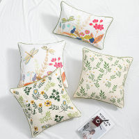 Floral Cushion Cover Daisy Floral 45x45cm30x50cm Green Leaves Embroidery Pillow Cover Soft Cozy for living room Bedroom Sofa