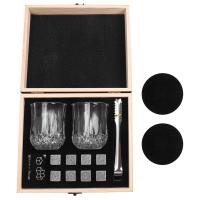 Whiskey Glass Set with Rustic Wooden Crate, 8 Granite Whiskey Rocks Chilling Stones, 10Oz Whiskey Glasses, Mans Gift