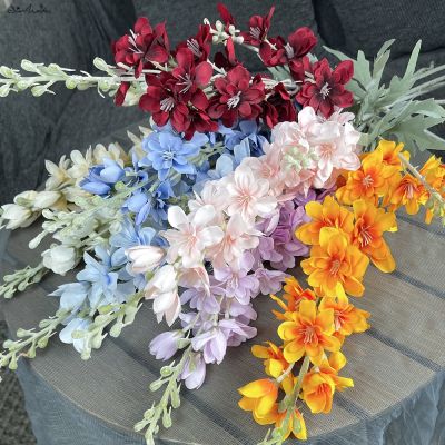 【CC】 SunMade 2 Forks Delphinium Branch Silk Artificial Flowers Wedding Hotel Decoration Fleur Artificielle