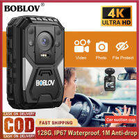 BOBLOV B4K4 กล้องติดรถยนต์สำหรับกล้อง GPS สวมใส่ร่างกาย4K,ความละเอียด HD 2160P 128GB เครื่องบันทึกเสียงวิดีโอ15ชั่วโมงกล้องตำรวจ BodyCam กันน้ำตรวจจับการ