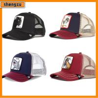 SHENGZU 1pc ลำลองใส่สบาย กิจกรรมกลางแจ้งกลางแจ้ง สไตล์ฮิปฮอป ฟาร์มคนขับรถบรรทุก หมวกเบสบอลตาข่าย ภาพวาดสัตว์ในฟาร์มสุดเจ๋ง หมวก Snapback ระบายอากาศ