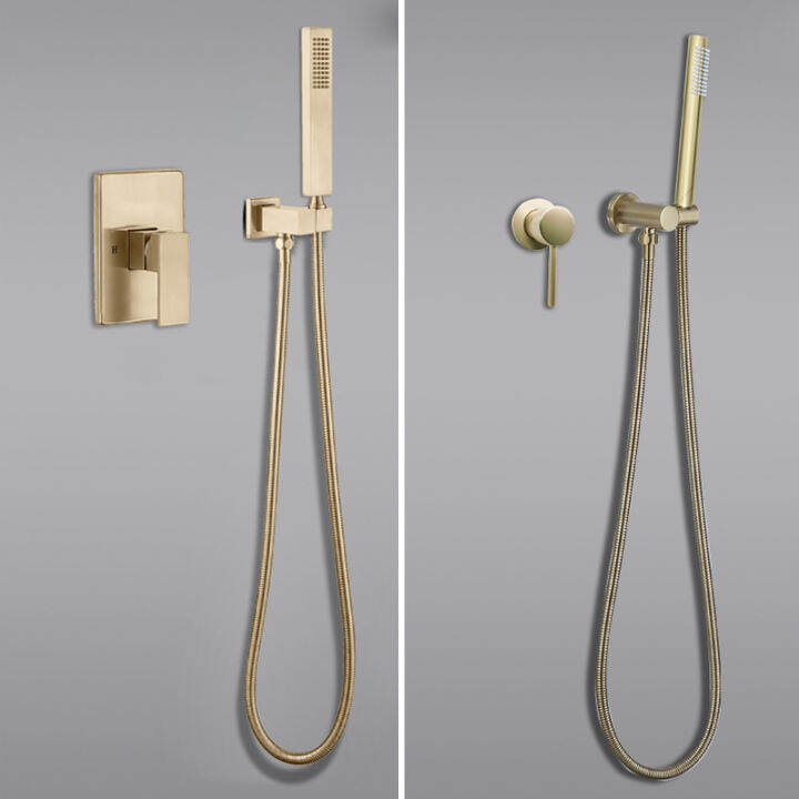 Brushed Gold Hand Shower System Set with Wall Mounted Concealed Tap