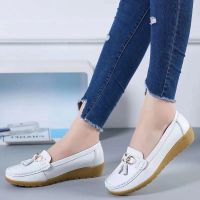 CODwumei04 2021 [real cow leather] new comfortable soft soled mothers shoes hollow out leather bean shoes womens casual shoes single shoes with cow tendon soles