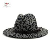 QBHAT Women Men Wide Brim Fashion Leopard Print Jazz Cap Panama Vintage Winter Felt Fedora Wool Trilby Cap Party Wedding Hat