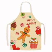 Merry Christmas Pattern Linen Hand Wipe Sleeveless Waist Apron Adult Children Home Festival Decor Kitchen Cooking Tablier Aprons