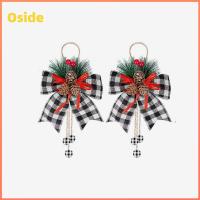 OSIDE 2pcs โคนต้นสนชนิดหนึ่ง โบว์ริบบิ้นคริสต์มาส งานประดิษฐ์ต้นไม้ ลายสก๊อตสีแดงสีดำ โบว์ลายสก๊อต แฟชั่นสำหรับผู้หญิง การตกแต่งต้นไม้ โบว์ประกายแวววาว ตกแต่งกลางแจ้งในร่ม