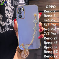 JieFie เคสโทรศัพท์ OPPO Reno 2F / 4F / 5F / 6Z / 7Z / 8Z / 8T / 2 / 3 / 4 / 5 / 6 / 7 / 8 / 9 / 4 Pro / 5 Pro / 6 Pro / 7 Pro / 8 Pro / 9 Pro แฟชั่น Chrome-ชุบ TPU Soft Cover Bracelet โทรศัพท์ปลอก