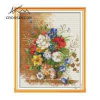 Crossdecor Cross Stitch ชุดด้วยวัสดุชุดดอกไม้พิมพ์11CT 14CT ประทับตราผ้าปักปักชุด Diy Dmc Craft Handmade Home ตกแต่งสำหรับ Sala Wall-แจกันสวยงาม