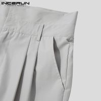 INCERUN Men 3Colors Fashion Japanese Style Plain High Waist Straight Long Pants