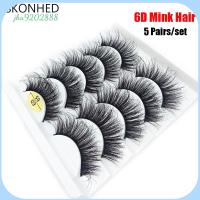 JHA9202888 SKONHED 5 Pairs แฟชั่นของผู้หญิง ธรรมชาติยาว Wispy Flared แฮนด์เมด 6D Faux Mink Hair ต่อขนตา ขนตาปลอม Crisscross