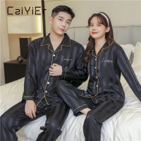 CAIYIER Luxury Pajamas Set Silk Satin Couple Sleepwear Winter Lovers Nightwear Soft Leisure Family Men &amp; Women Homewear M-5XL