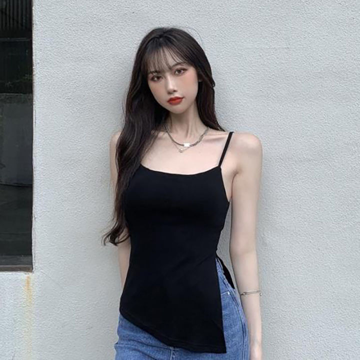 huilun-เสื้อสายเดี่ยวเซ็กซี่แหวกแนวสำหรับผู้หญิงเสื้อกล้ามแขนกุดสีทึบเกาหลีฤดูร้อน