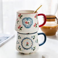 450220350ml Cherry Coffee Milk Breakfast Cup With Handle Ceramic Lovers Mugs Tumblers office Home Drinkware Tool