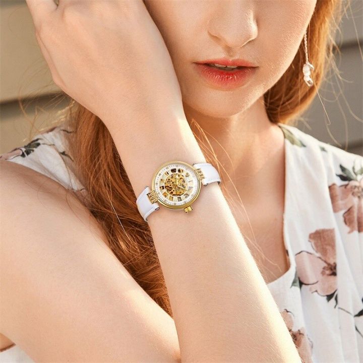 forsining-นาฬิกาข้อมือนาฬิกากลไกอัตโนมัติสีขาวทองผู้หญิง-นาฬิกาข้อมือธุรกิจเรืองแสงแฟชั่น