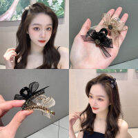 Korean double-sided lace bow small shark clip fashion girl rhinestone hairpin