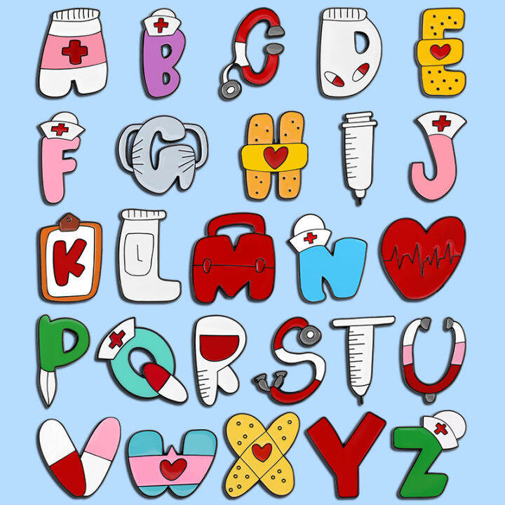 Medical Alphabets Enamel Pins Custom Doctor Nurse Brooches Lapel Badges