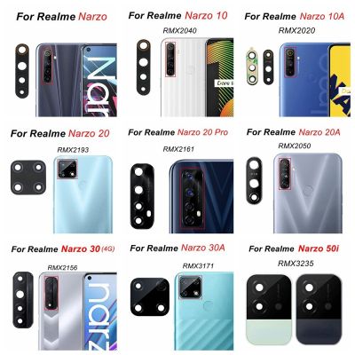 กระจกกล้องถ่ายรูปหลังสำหรับ Realme Narzo 10 10A 20 20A 30 30A 50 Pro 5G 50A ที่เปลี่ยนฝาครอบกระจกกล้องถ่ายรูป50I + เทปกาว