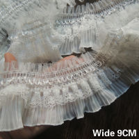 กว้าง9ซม. สีขาวสวยสีดำยืดลูกไม้ผ้าชีฟองคอ Ruffle Trim ริบบิ้น DIY เย็บงานแต่งงาน Guipure Lace Decor