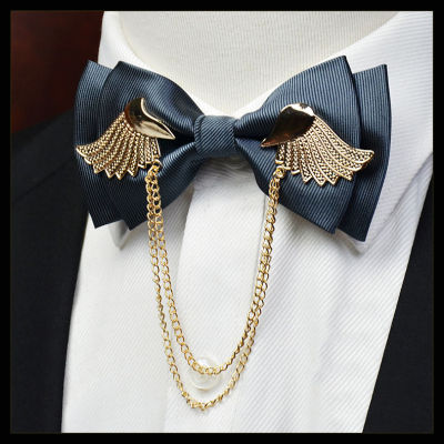 Designers Brand Metal Golden Wings Bow Tie for Men Party Wedding Butterfly Fashion Casual Double Layer Male Bowtie Gift Box