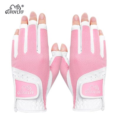 GVOVLVF 1 Pair Golf Gloves for Women Open Finger Soft Leather Breathable More Comfortable To Wear On Long Nails Fit Ladies Girls Towels