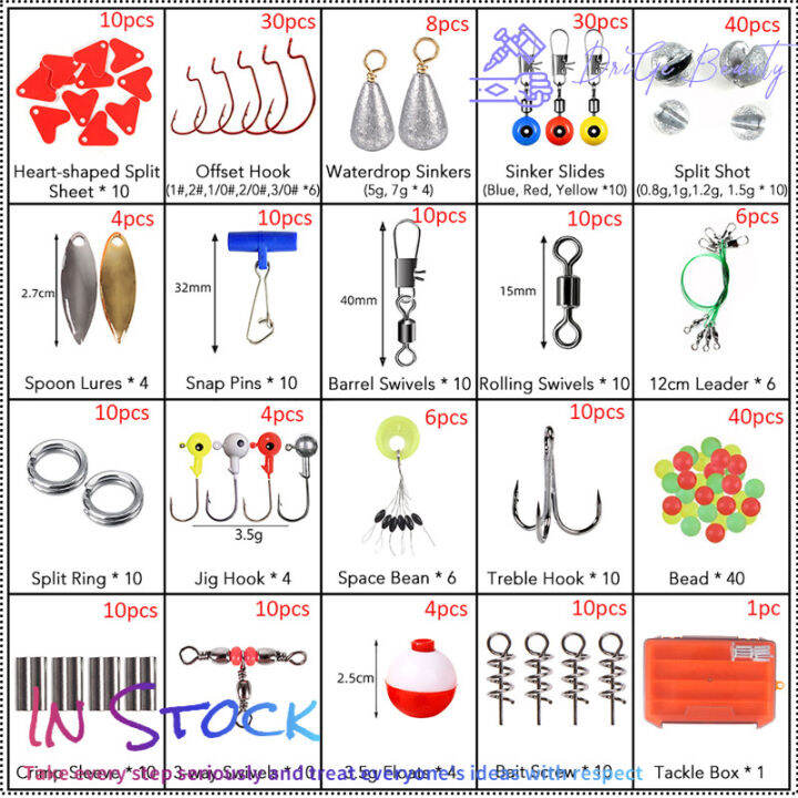 พร้อมสต็อก-263ชิ้นชุดอุปกรณ์ตกปลาพร้อมกล่องรวมทั้งน้ำหนักตกปลา-sinkers-จิ๊กตะขอลูกปัดหมุน-s-nap-bobbers-ลอย