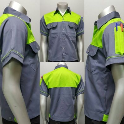 เสื้อคลุม เสื้อทำงาน ผ้าคอมทวิว ยูนิฟอร์ม  เสื้อเชิ้ต (XXL) -  สีเทา/เขียว