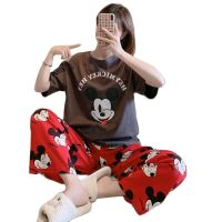 Anime Cartoon Soft Pajamas 2 Piece Set Women Short Sleeve Pullover and Pants Casual Homewear Sets De Pijama