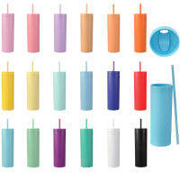 100Pcs 16Oz Skinny Tumblers Matte Pas สีอะคริลิค Tumbler พร้อมฝาปิดและฟางสำหรับเครื่องดื่มร้อนเย็นถ้วยโดย Ocean Freight