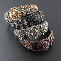 New fashion flower cloth baroque inlaid rhinestone sun flower headband ladies prom gift gorgeous hair accessories headwear 961