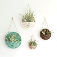 Multicolor Round Macrame Air Plant Holder Bohemian Style Cotton Hand Weaving Hanging Planter For Living Room Bedroom Decoration