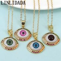 8Pcs Trendy Rainbow Zircon Paved Resin Eye Chain Necklace For Women Gold Color DIY Charms Handmade Jewelry Party Gift