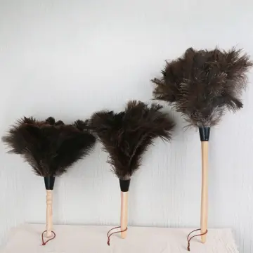 Anti-Static Ostrich Feather Fur Brush Duster Dust Cleaning Tool Wooden  Handle