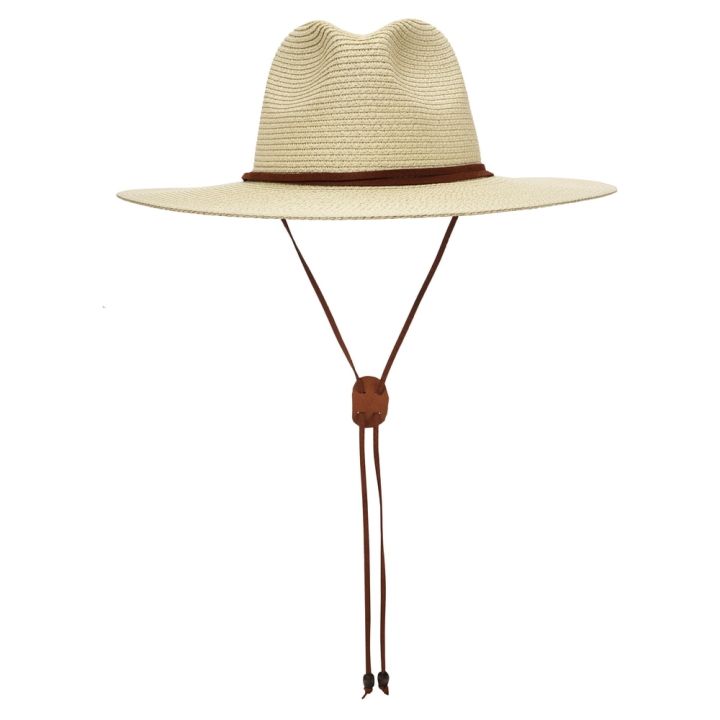 หมวกหมวกปานามาปีกกว้างสำหรับผู้หญิงผู้ชายสายรัดเสื่อปูสำหรับชายหาดกันแดดในสวนคางฤดูร้อน