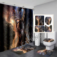 GOD OF WAR 3D Printed Shower Curtain Waterproof Bathroom Curtain Anti-slip Bath Mat Set Toilet Rugs Car Home 01