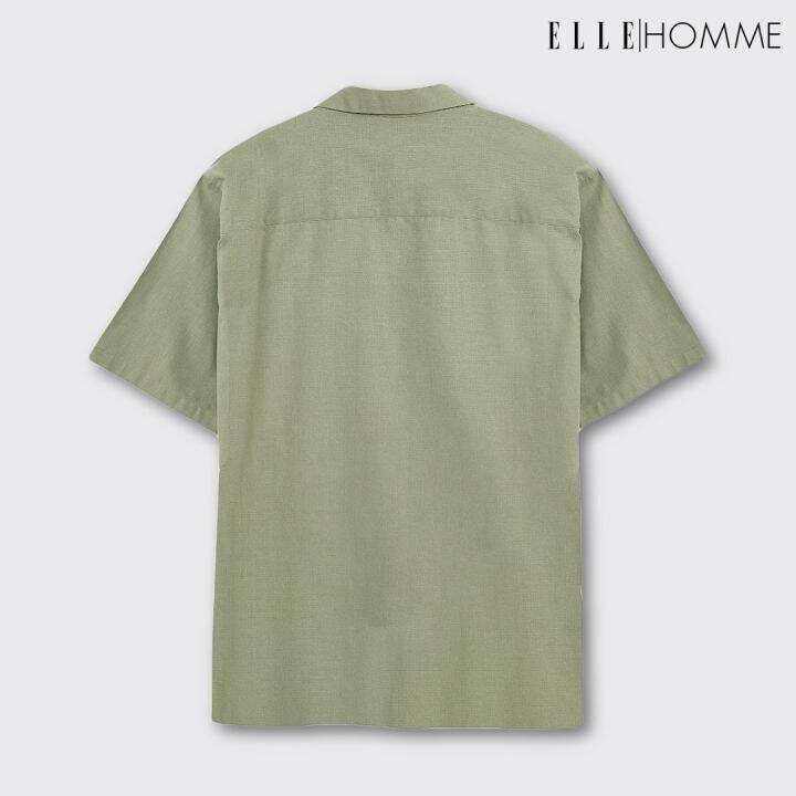 elle-homme-เสื้อเชิ้ตแขนสั้น-คอปกเชิ้ต-cotton-100-ทรงโอเวอร์ไซซ์-สวมใส่สบาย-ระบายอากาศดี-w8b668