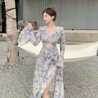 Sexy spice long-sleeved floral dress female temperament of new summer beach seaside resort sanya skirt of the dress