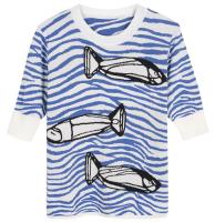 spring autumn blue striped fish sweater women half sleeve knitted pullovers o-neck slim tops