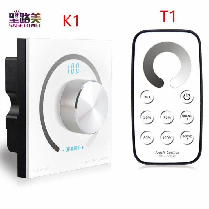 worth-buy-ลูกบิด-remote-tombol-t1-rf-หมุนความสว่าง-k1สีเดียวดิมเมอร์แผงสัมผัสตัวควบคุมไฟ-led-สำหรับแถบไฟ-led-dc12v-24v