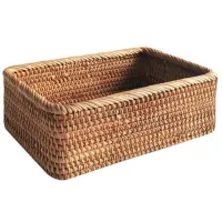 Hand-Woven Rectangular Rattan Wicker Basket Fruit Tea Snack Bread Picnic Cosmetic Storage Box Kitchen Household Tools