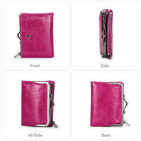 ContactS Metal Frame Wallet Ladies Purse Women Cowhide Vintage Hasp and Zipper Red Small Purses for Woman ID Cards And Coin