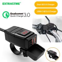 Extractme อุปกรณ์ชาร์จยูเอสบีีสำหรับรถจักรยานยนต์ QC3.0 12V กันน้ำซ็อกเก็ตมอเตอร์หม้อแปลงชาร์จไฟแบบเร็วกับโวลต์มิเตอร์