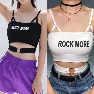 💃พร้อมส่ง💃เสื้อสายฝอ สายเดี่ยว Rock More ปรับสายได้ แฟชั่นสายฝอ สีขาว สีดำ สายเดี่ยวโชว์พุง โซ่ ปรับได้ สายแซป